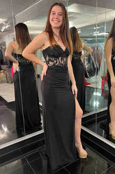 Satin Sheath Sweetheart Lace Corset Prom Dress, Evening Gown
